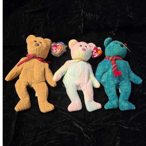 Ty beanie Baby Set of 3 Curley, Groovy, and Wallace EUC - Picture 1 of 16